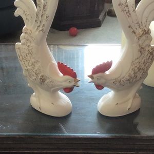 Pair of roosters statues
